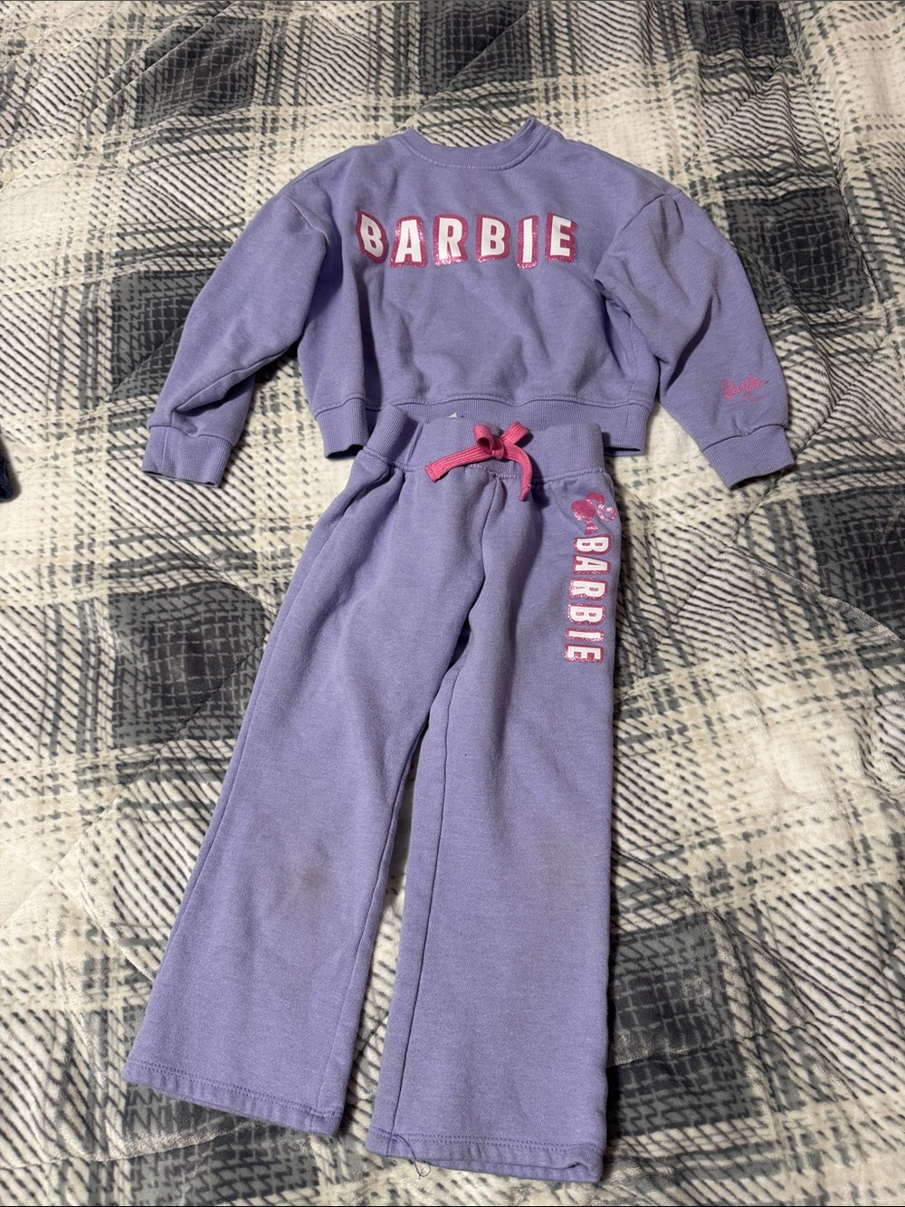 Barbie Lavender and Pink Logo Kids Sweat Suit Lounge Set